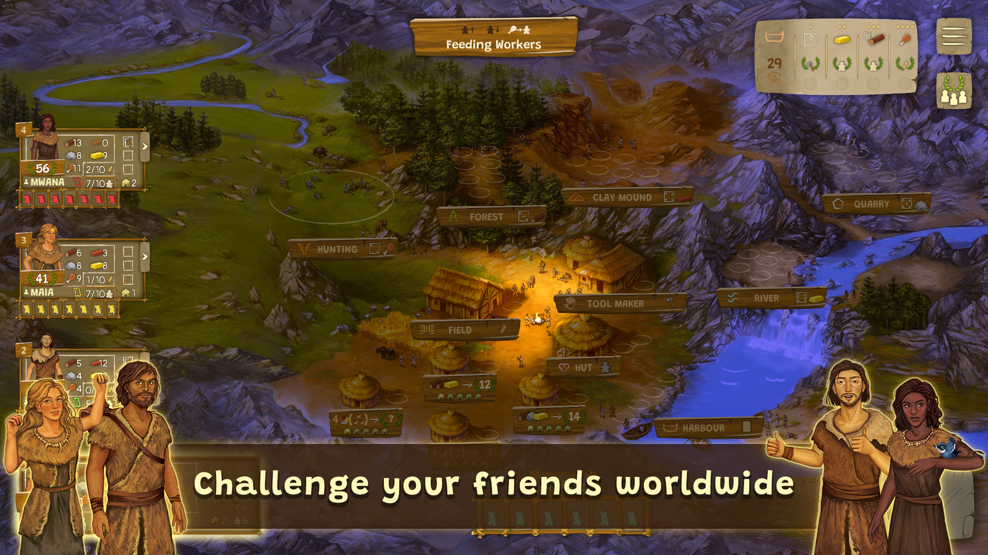 Postać znajdująca rzadkie surowce podczas eksploracji w Stone Age