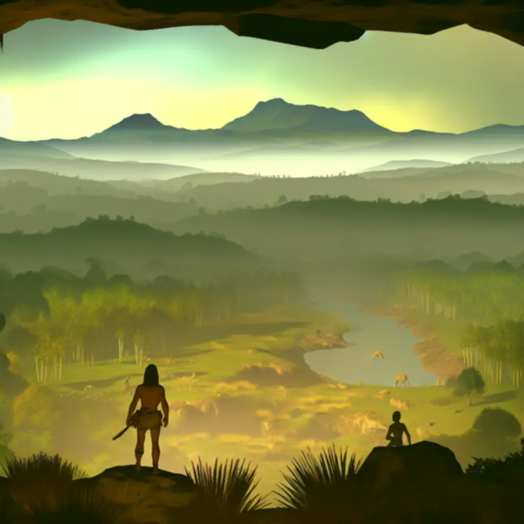 Prehistoryczny krajobraz idealny do eksploracji w Stone Age